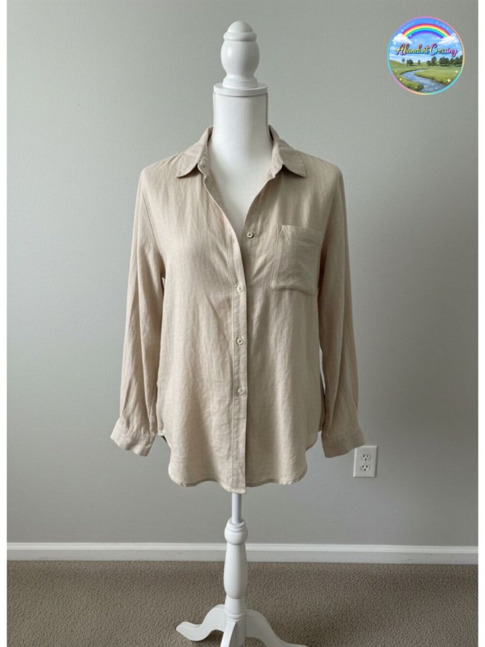 Cotton Linen Textured Button Down Shirt Long Sleeve V-Neck Pocket